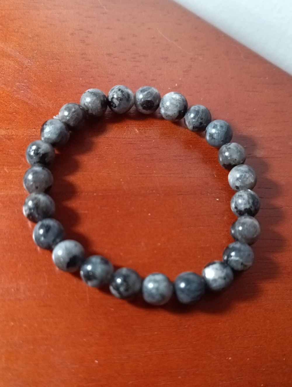 Grey Stone Bead Stretch Bracelet - Larvakite Crystal